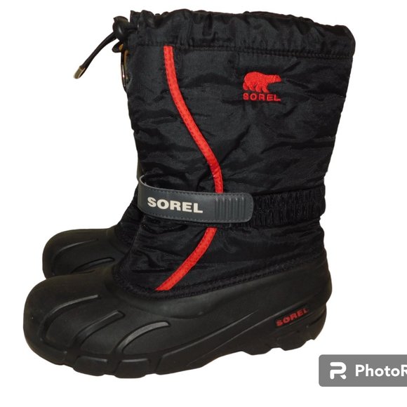 Sorel Red & Black Flurry Snow Boots Size 7 - Picture 7 of 9